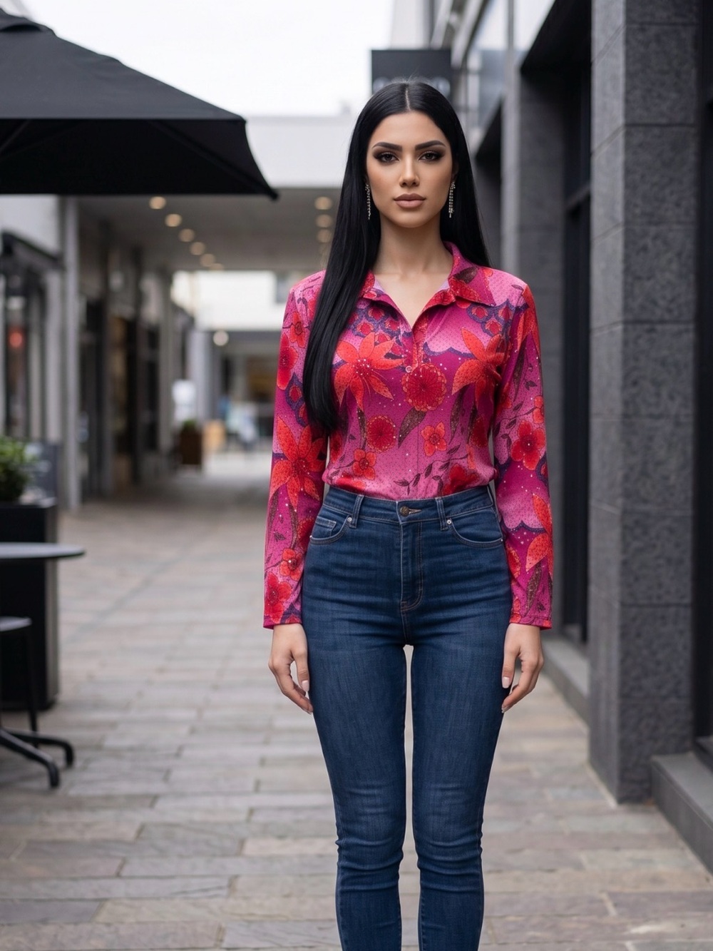 Vintage Hippy Disco Vibrant Pink Sequence  Long Sleeve Blouse Large size 8-10